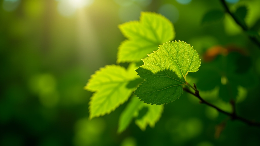 Dettaglio di foglie verdi di castagno con raggi di sole che filtrano tra i rami