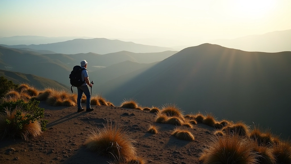 Escursionista che ammira la vista dal bordo del cratere durante una pausa