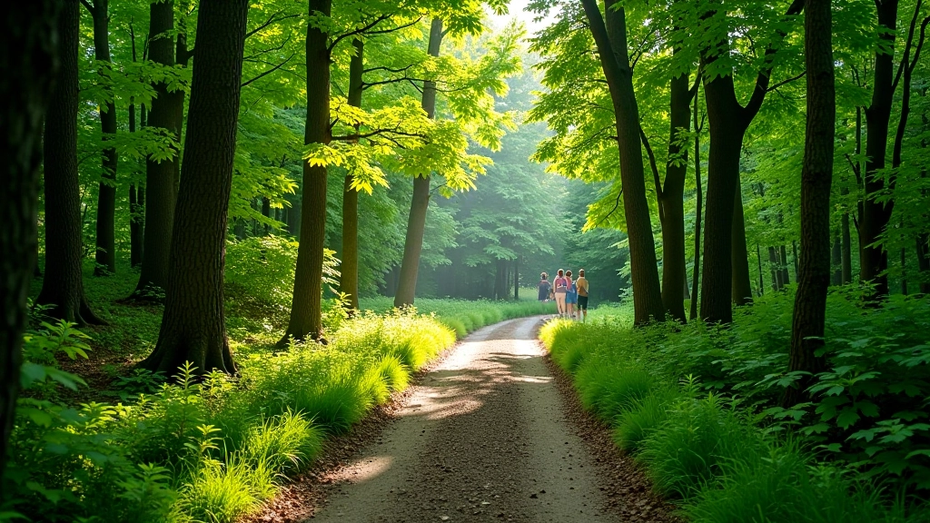 Inizio del sentiero con alberi di castagno, sentiero ben marcato, luce naturale filtrante tra i rami